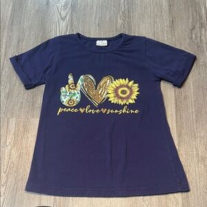 Peace Love Sunshine Kids T-Shirt - Navy- Size 6-7